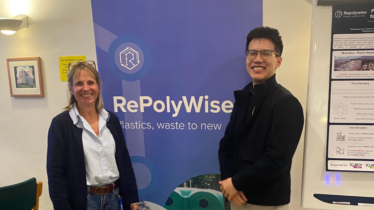 Elaine and Bryan stading with the Repolywise banner between them