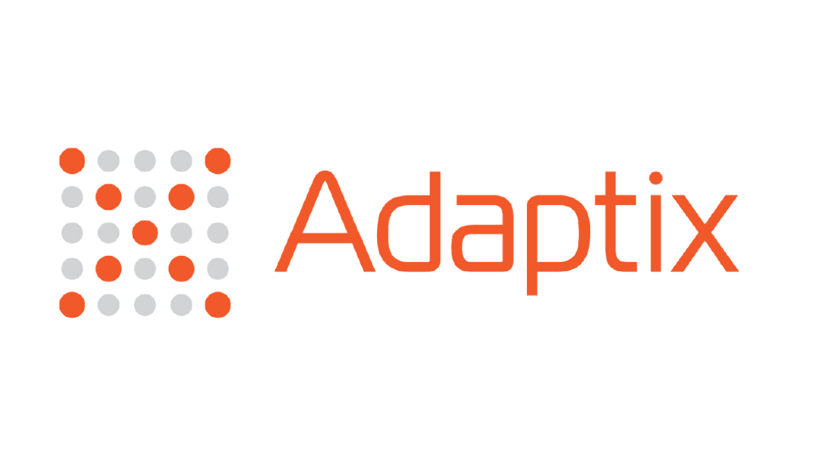Adaptix logo with orange cross made out of dots