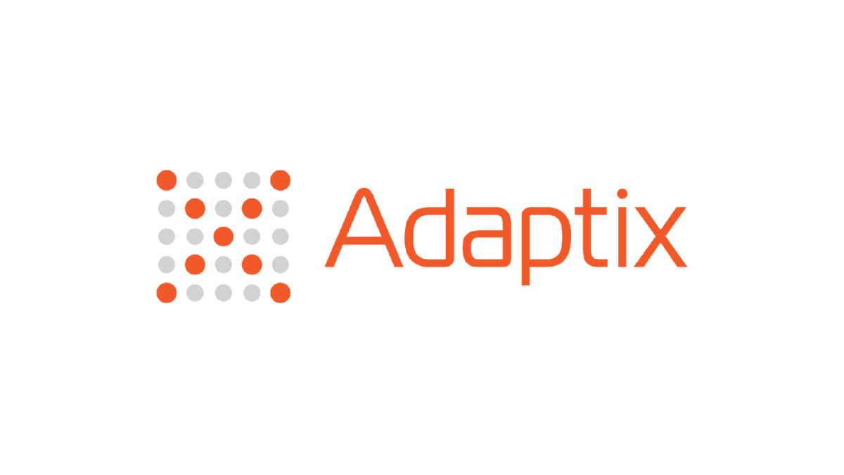 Adaptix logo with orange cross made out of dots