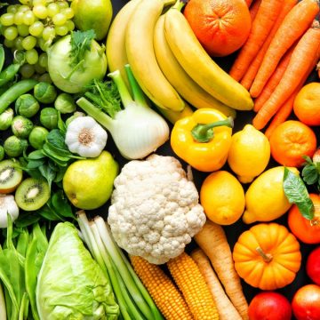 Assortment Of Fresh Organic Fruits And Vegetables In Rainbow Col