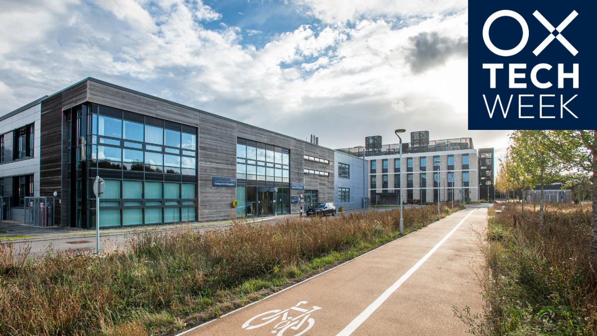 A cycle path alongside buildings at Begbroke science park