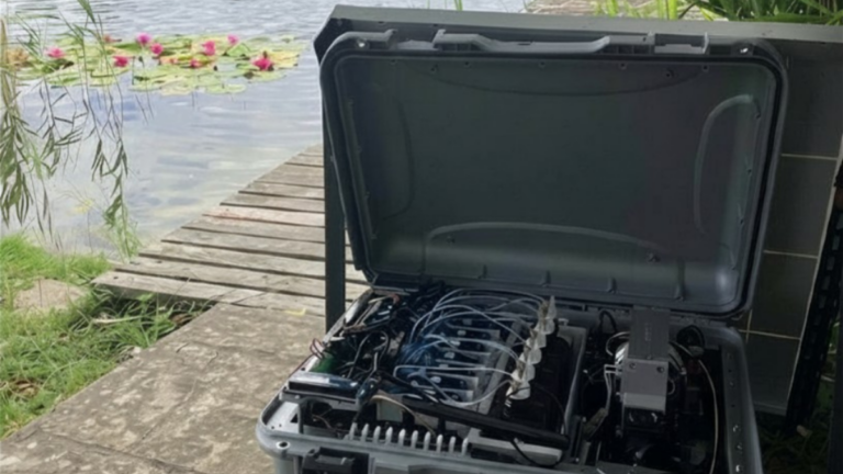 The CERES autonomous monitoring technology next to a river